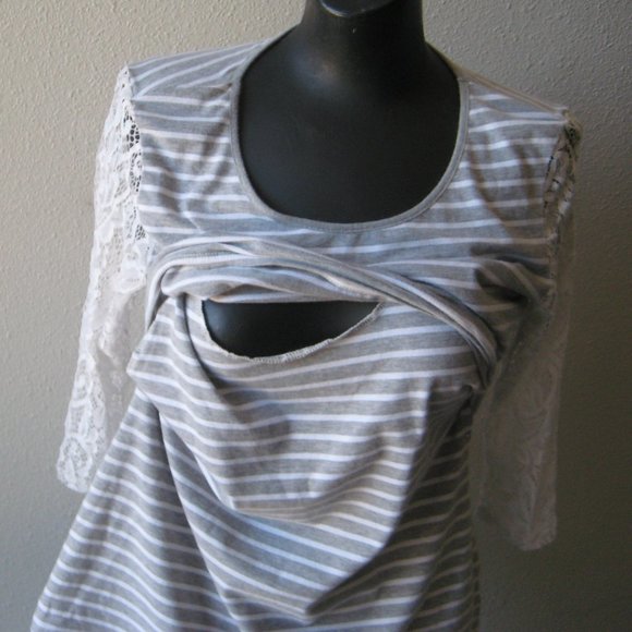 Milk Nursingwear Stripes Gray and White Top - Picture 9 of 9